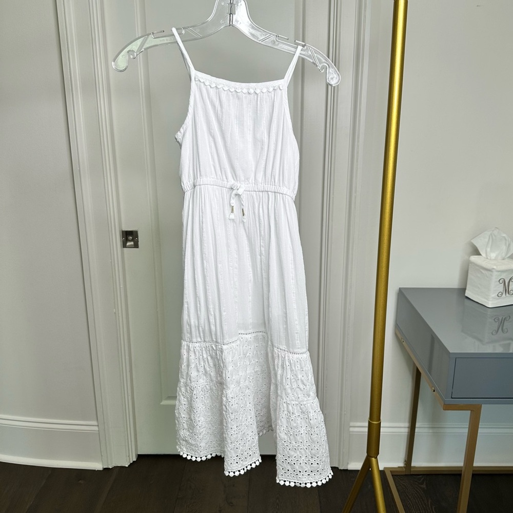 Boho Eyelet 100% Cotton Girls Maxi Dress 6/6X Adjustable Spaghetti Straps Lined